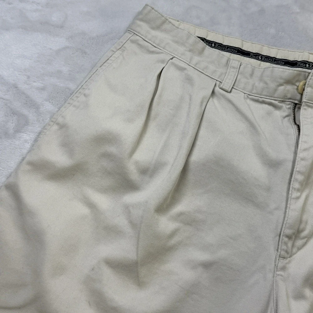 Vintage Polo Ralph Lauren Tyler Short Mens 34 Khaki Tan Pleated Classic Chino